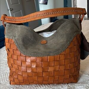 Robita tote bag Brown and dark green Woven Leather